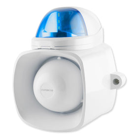 Seco-Larm Enforcer SH-816S-SQ/B blue siren and strobe front view for outdoor deterrence