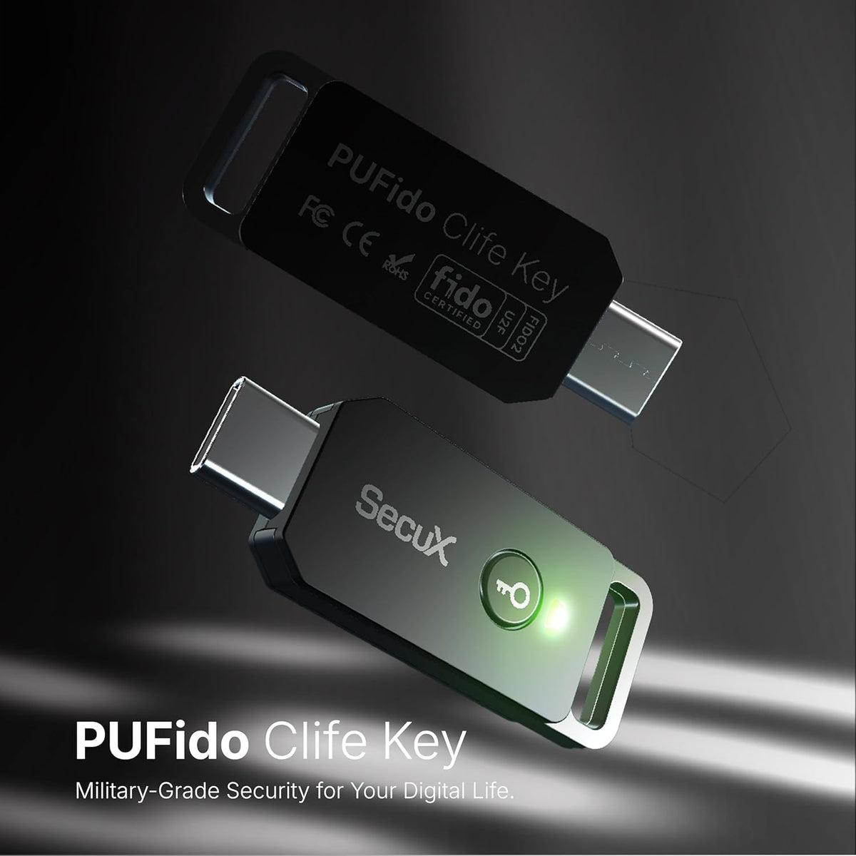 SecuX PUFido compact USB-C design shown for portable security on the go