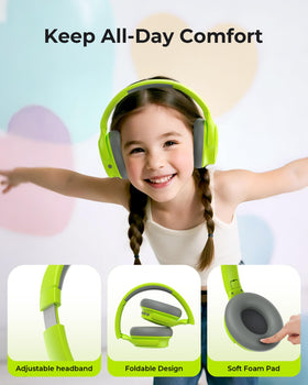 Seenda kids ANC headphones green included case for storage.