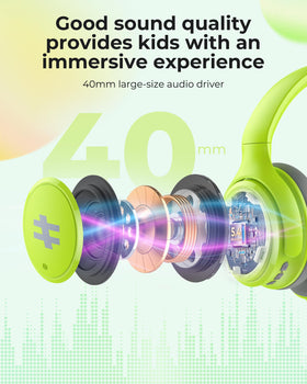 Seenda kids ANC headphones green memory foam ear cushions for comfort.