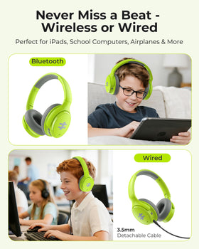 Seenda kids ANC headphones green USB-C port for fast charging.