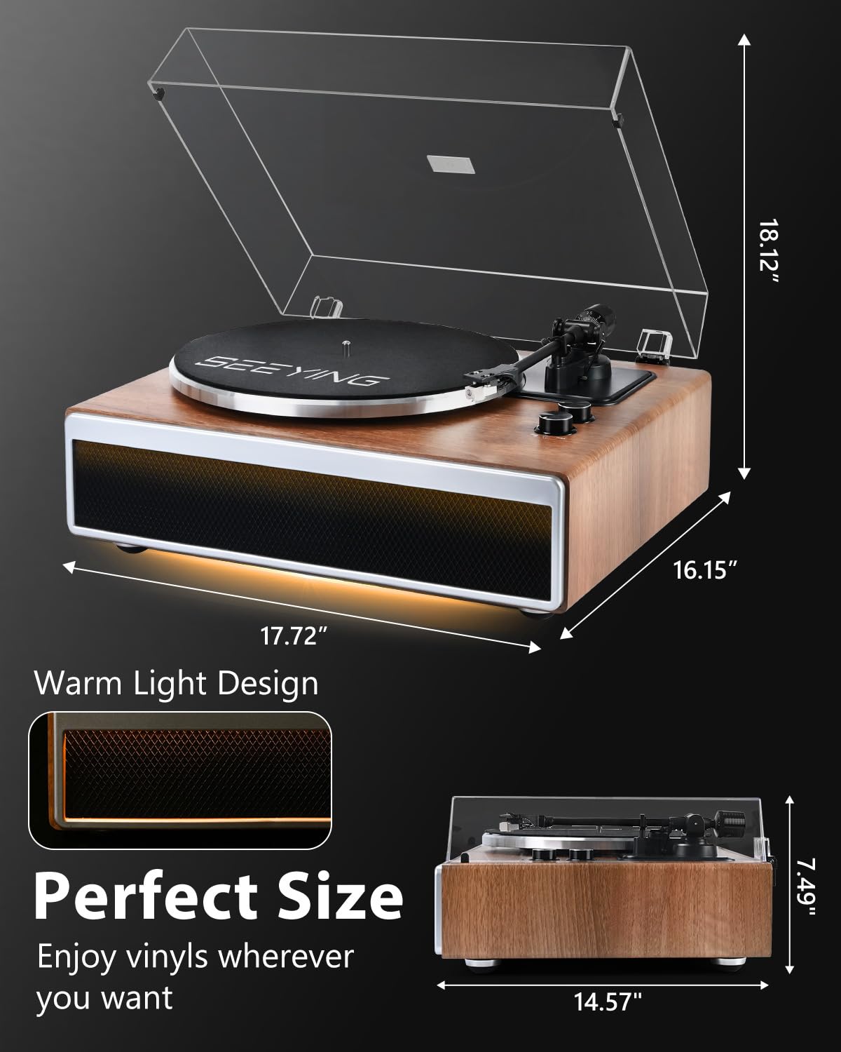 SeeYing static-balanced tonearm with adjustable counterweight enhances tracking accuracy.