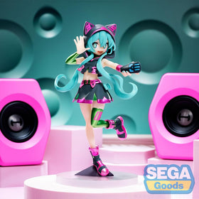 SEGA Hatsune Miku stage pose demonstrating performance energy and motion