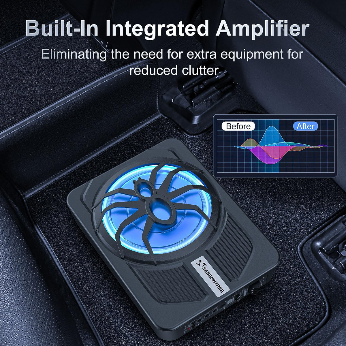 Seggmntree underseat subwoofer assembly fits neatly under your seat.
