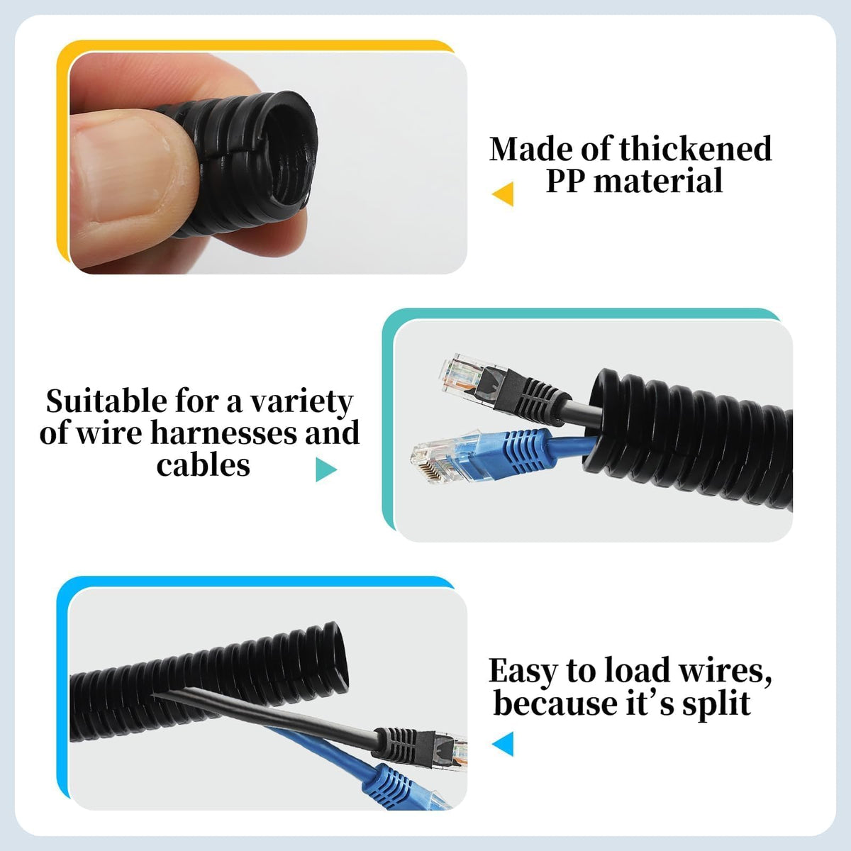 Sel Natural tubing wrapped around cables demonstrating simple retrofitting benefit