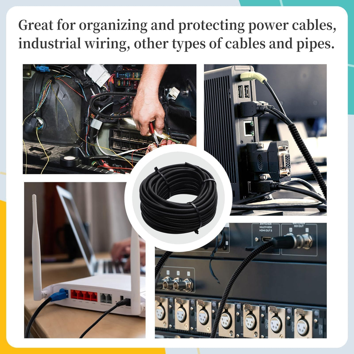 Sel Natural tubing used behind desk for tidy home office cable organization