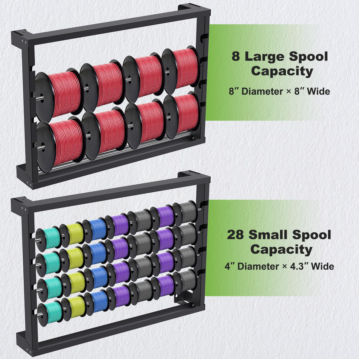 SELEWARE wall-mount cable reel holder with four rods for efficient organization.