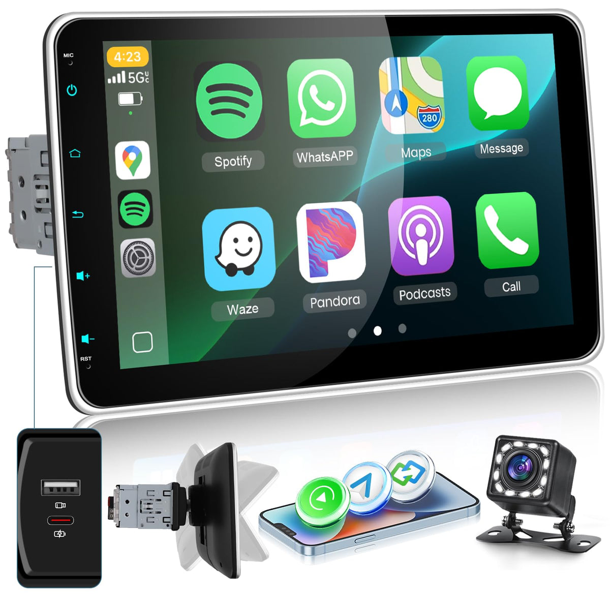 Sellrich 10-inch single din screen with responsive touchscreen in a car interior