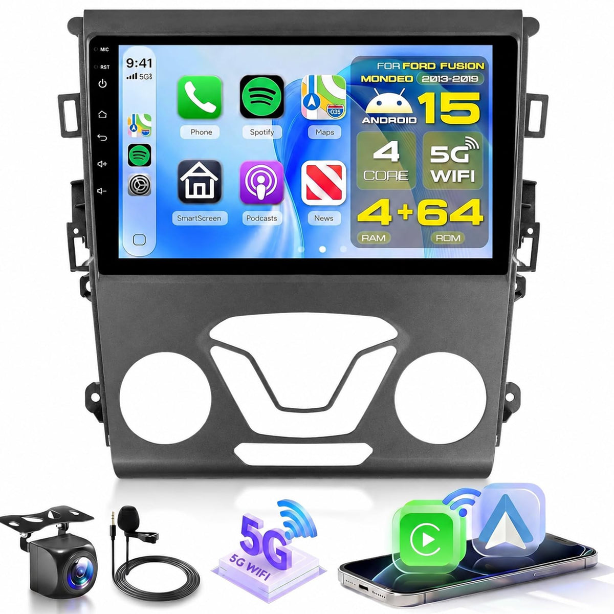 Sellrich 9-inch Android car stereo dashboard view showing plug-and-play installation.