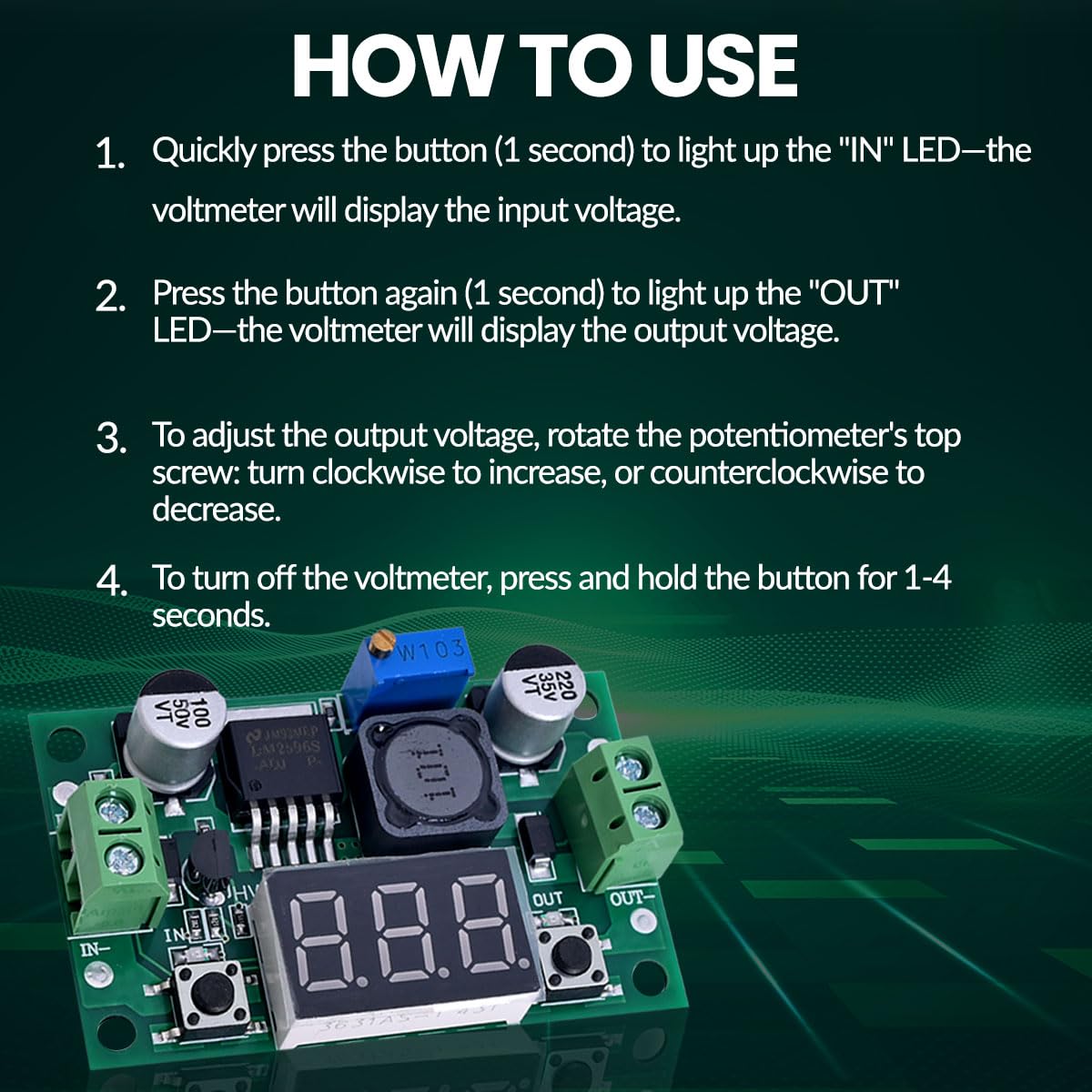Seloky LM2596 compact board ready for compact assemblies and projects