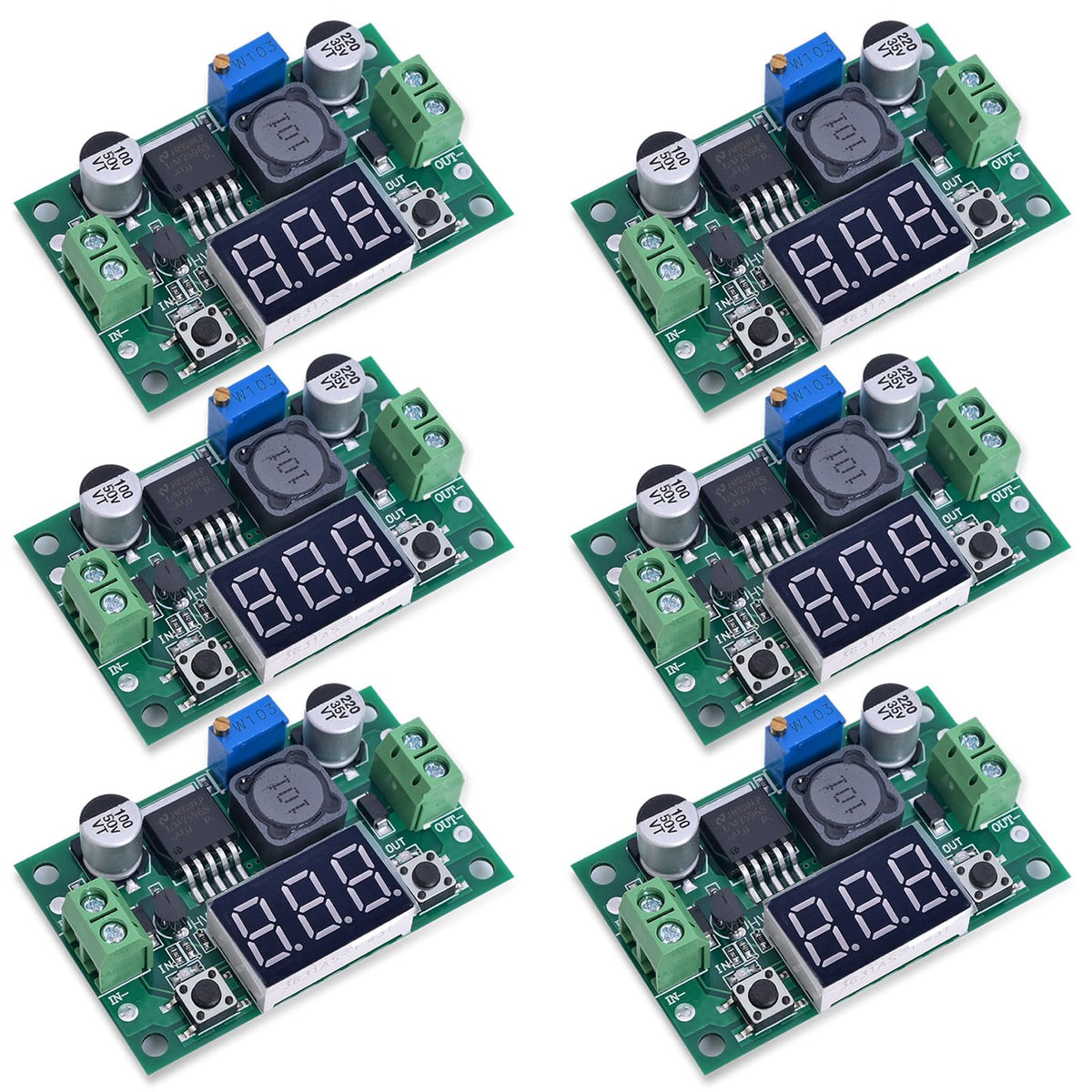 Seloky LM2596 buck converter with LED display showing voltage for DIY projects