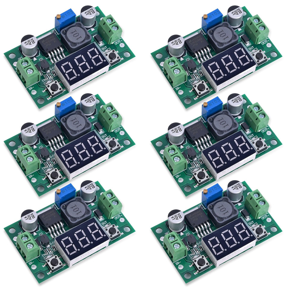 Seloky LM2596 buck converter with LED display showing voltage for DIY projects