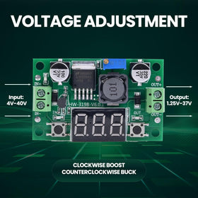 Seloky LM2596 module LED readout visible during setup and testing
