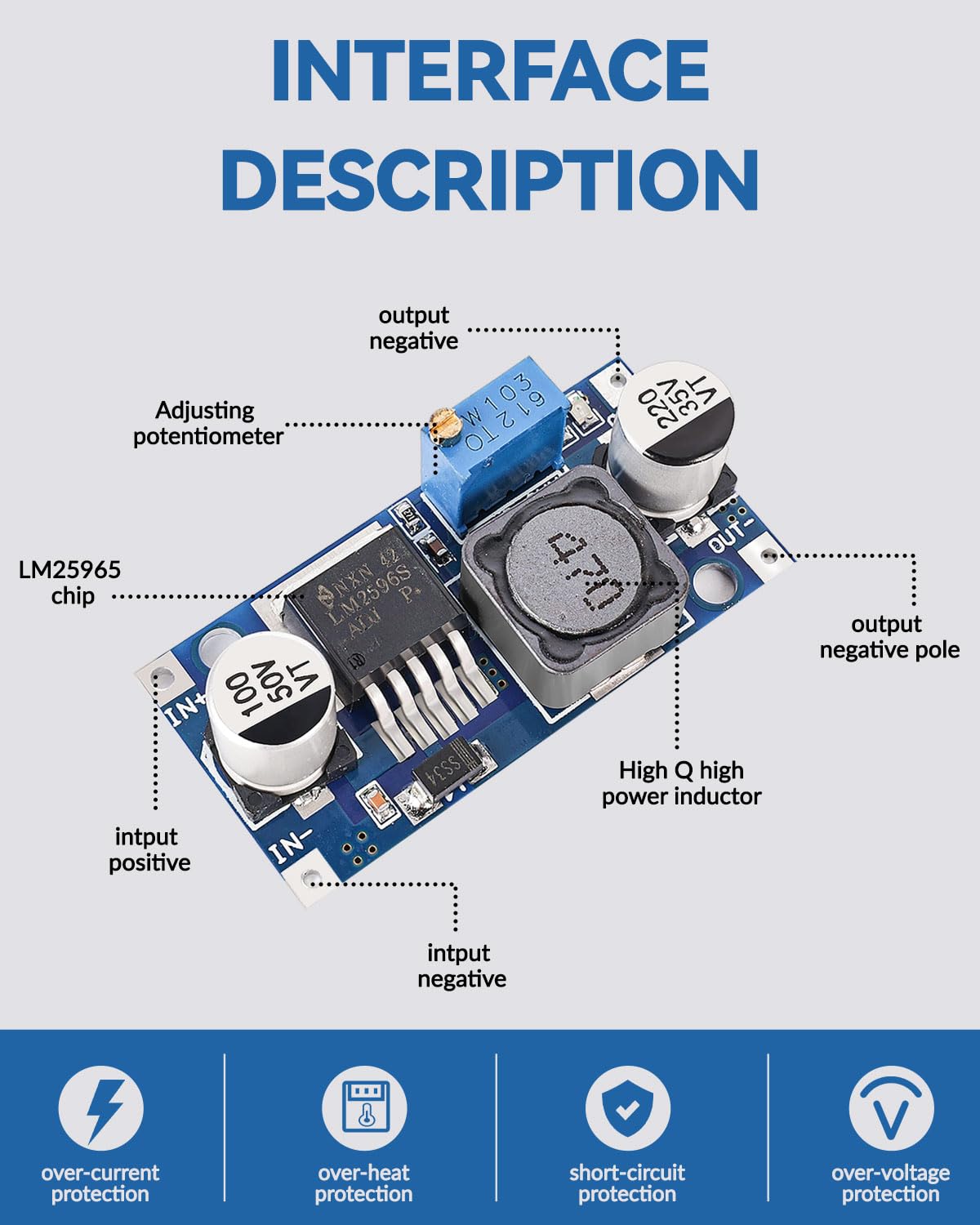 Seloky LM2596S buck converter module on a sturdy PCB for reliable DIY power.