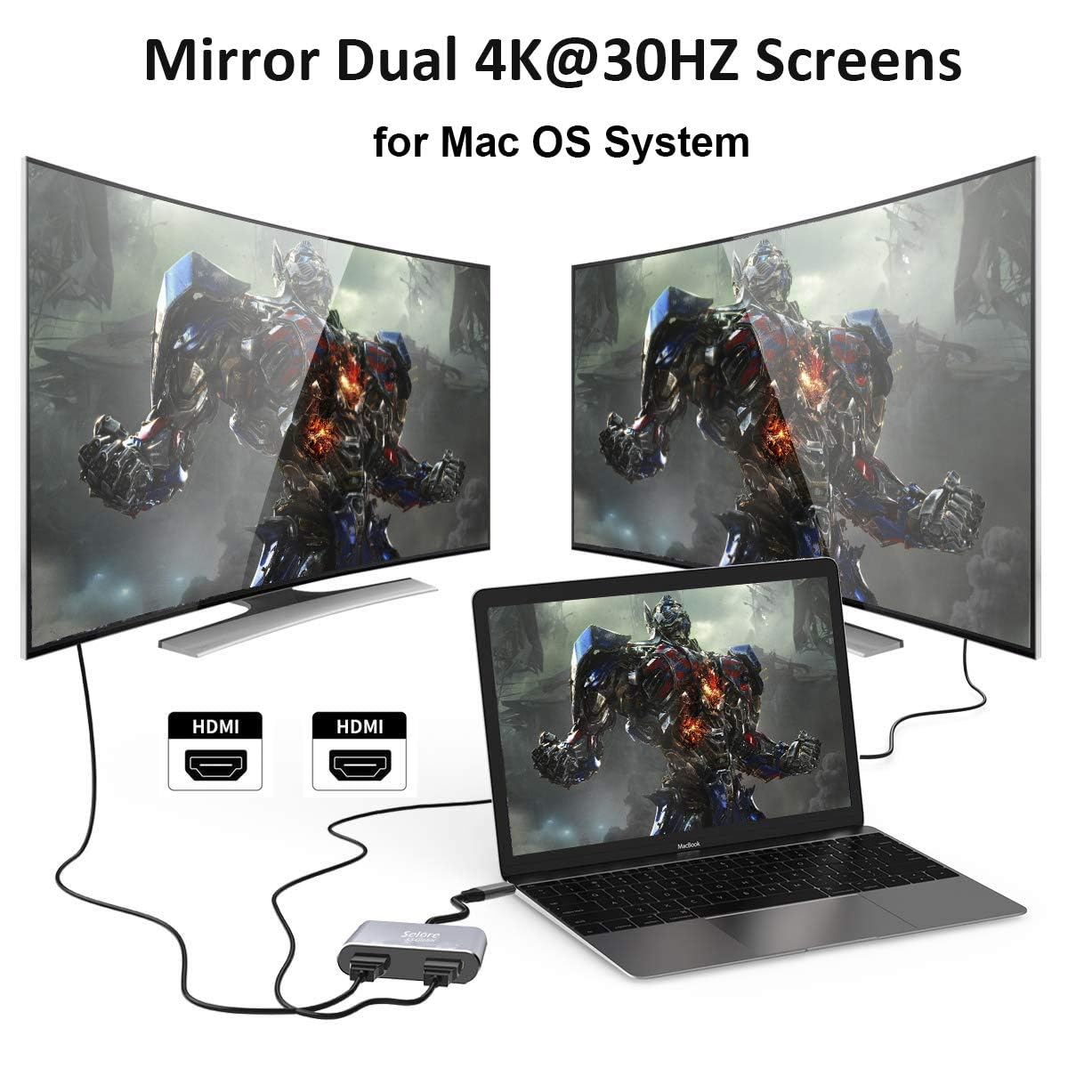 Selore&S-Global detail of two HDMI ports with clear labeling for simple dual-monitor connection