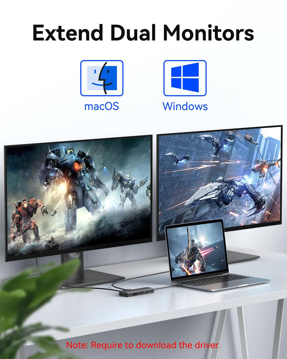 Selore&S-Global with HDMI cables connected for dual-monitor productivity