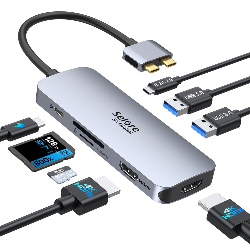 Selore&S-Global docking station front view showing ports and compact design benefit