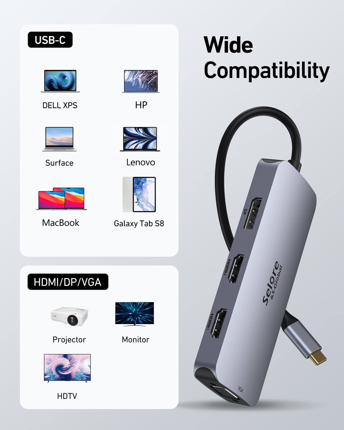 Selore&S-Global hub with keyboard and external drive attached for convenience