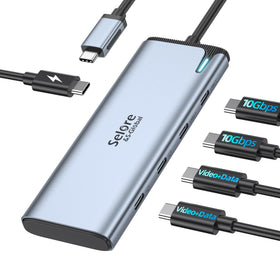 Selore front packaging showing dual‑4K hub, brand clarity and compact design benefit