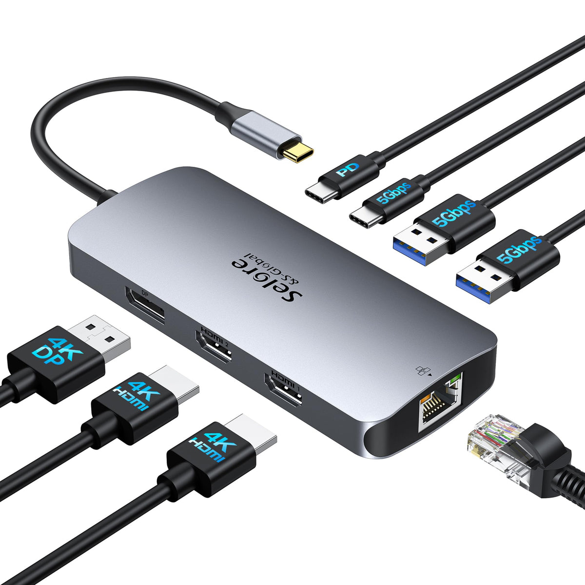 Selore&S-Global front view docking station showing ports and tidy setup benefit