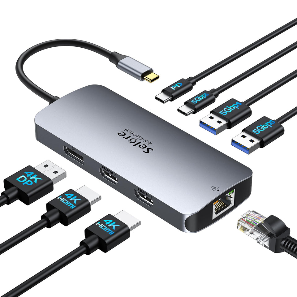 Selore&S-Global front view docking station showing ports and tidy setup benefit