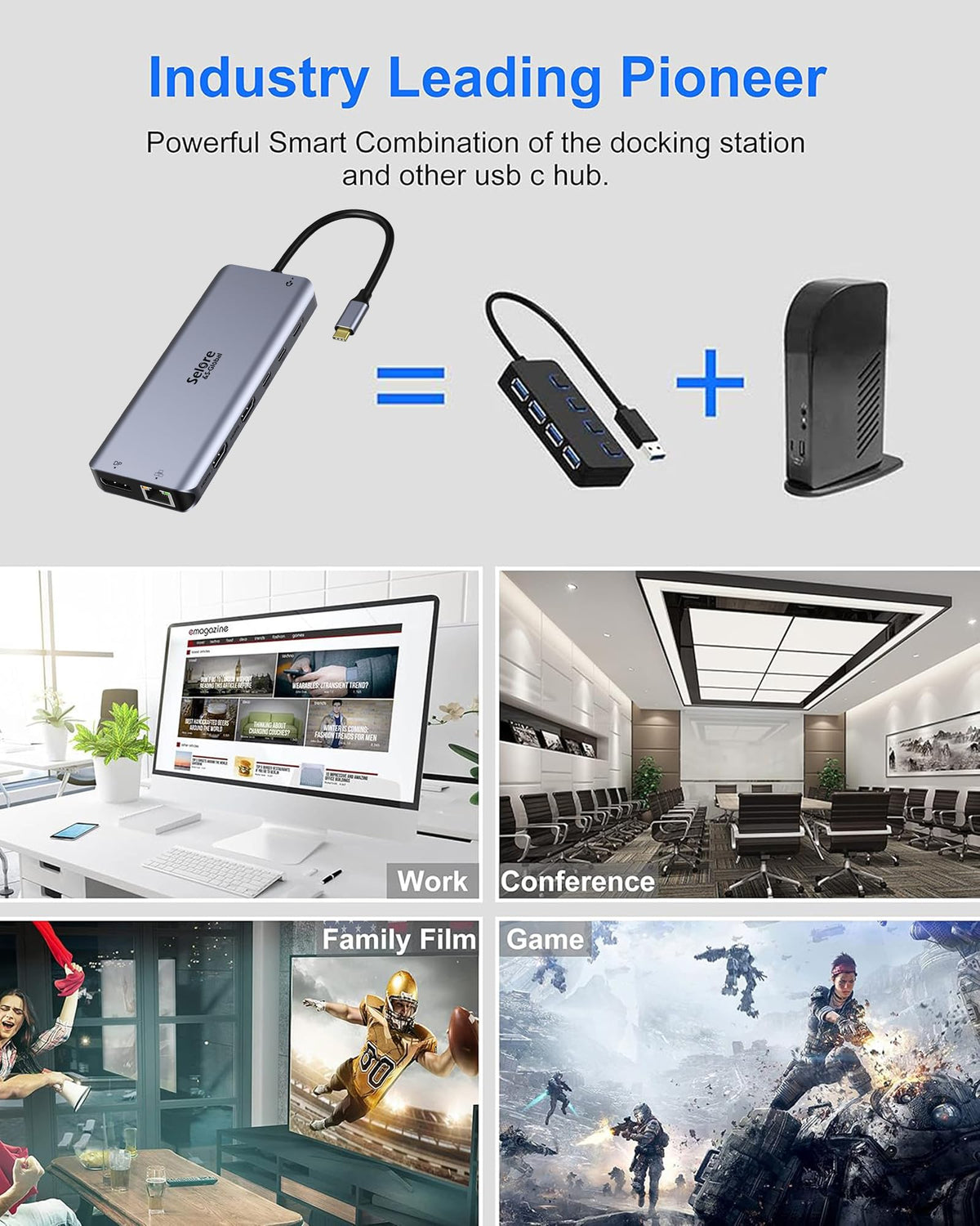 Selore&S-Global in a home office scene showing clutter-free connectivity and productivity