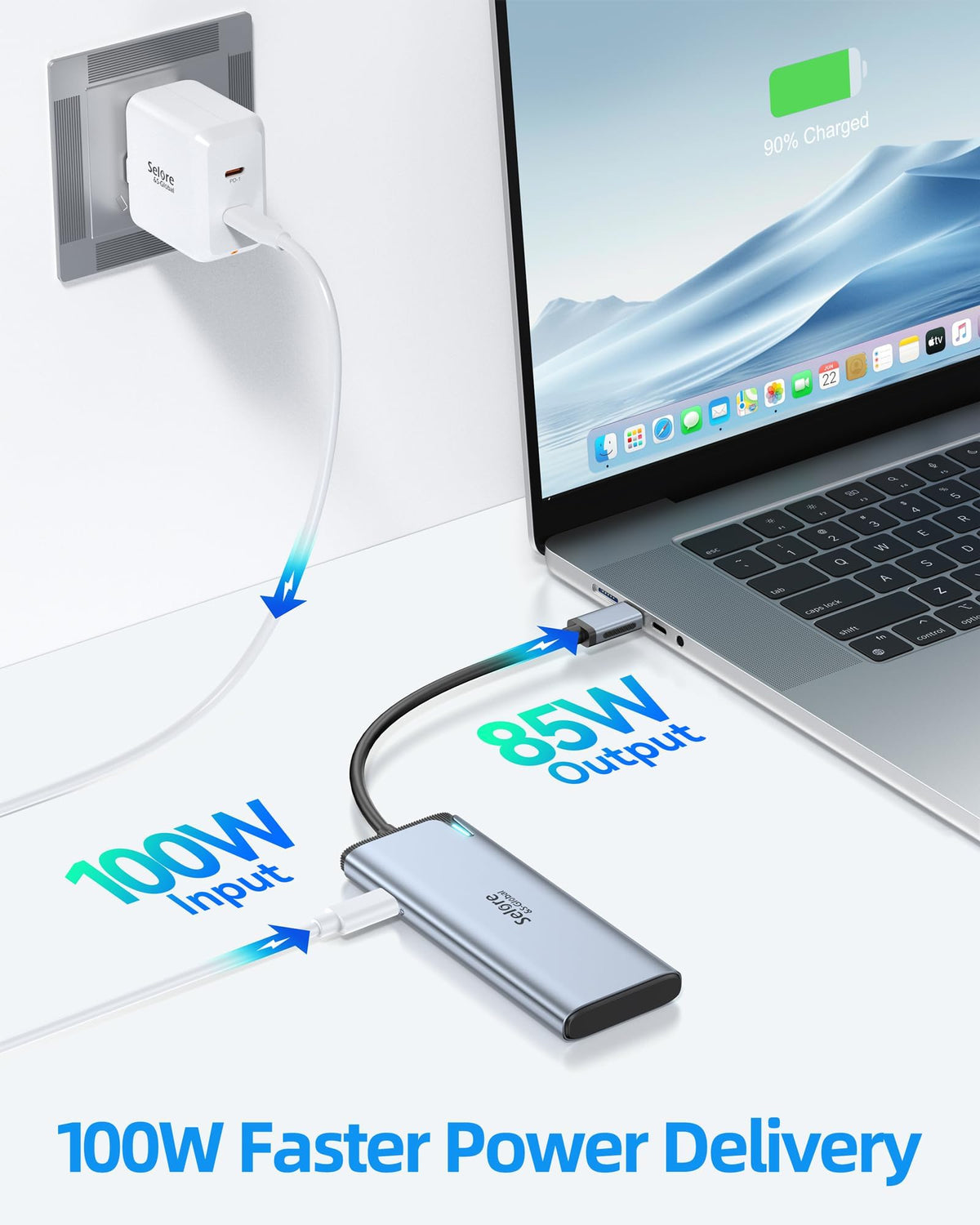 Selore PD charging port powering a laptop showing stable 87W pass‑through benefit