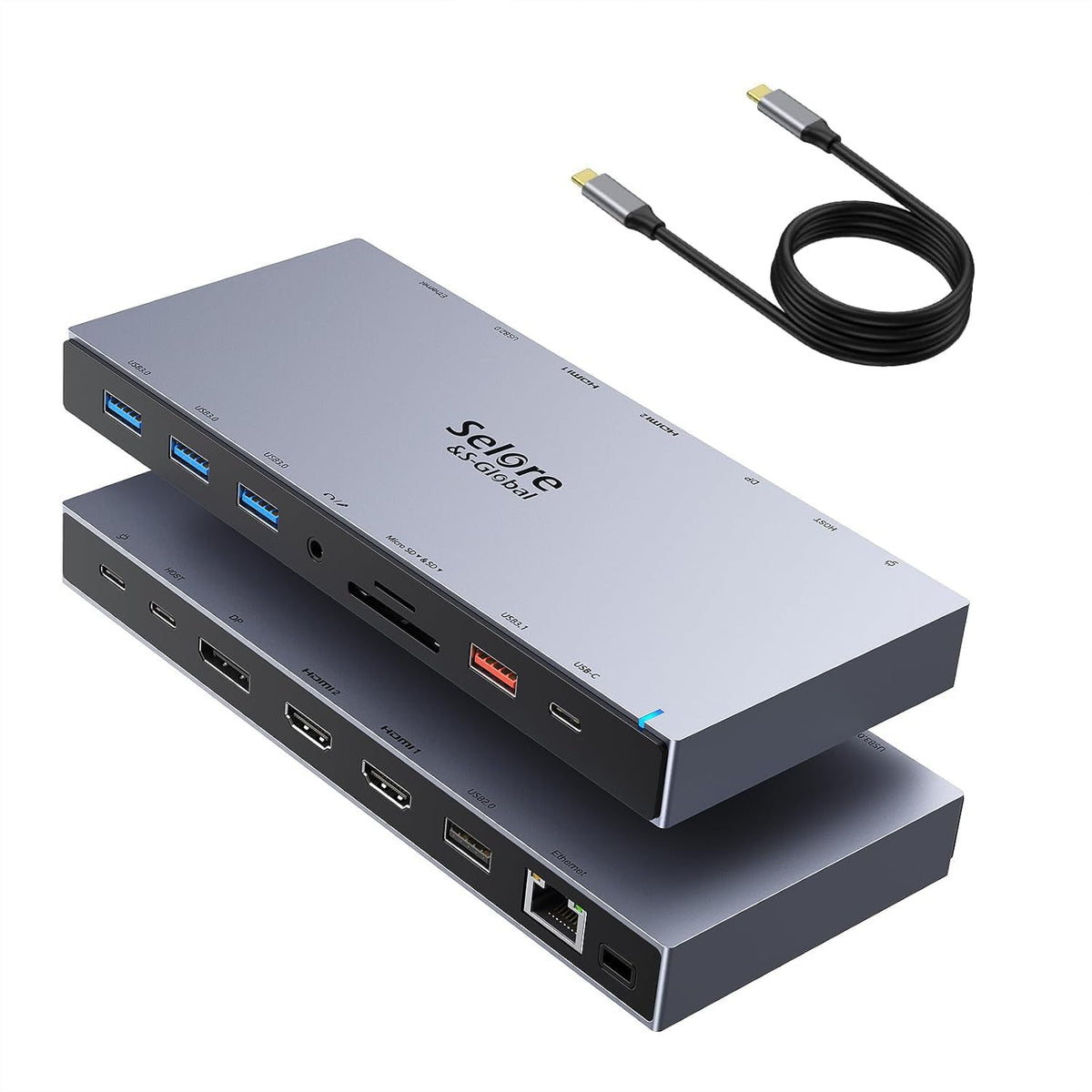Selore S-Global docking station front view with 15 ports for versatile connectivity