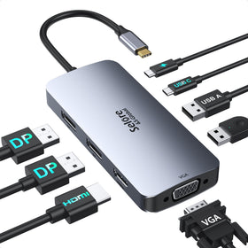 Selore&S-Global docking station front view showing ports and compact body, improving desk organization