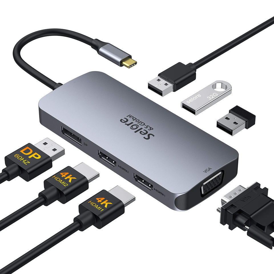 Selore&S-Global front view of docking station showing all ports and compact design benefit
