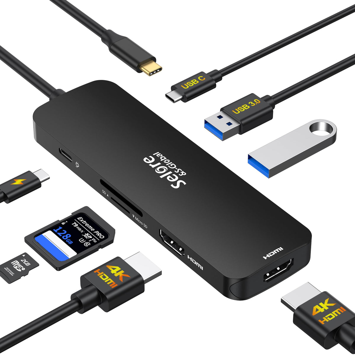 Selore&S-Global front view of hub showing ports and compact design for workstation expansion