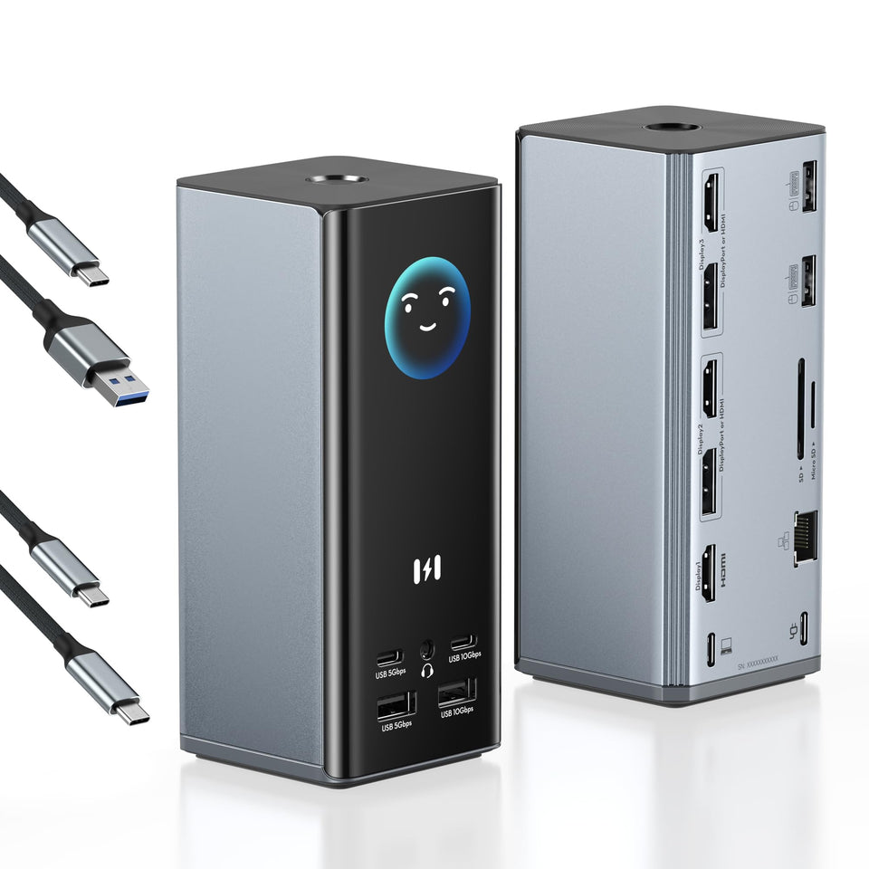 Selore&S-Global docking station powering triple 4K displays for multitasking