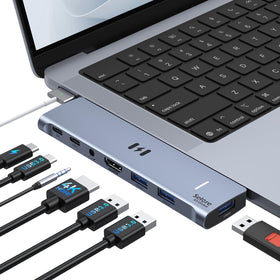Selore&S-Global USB C hub plugged into MacBook Pro with 4K HDMI output