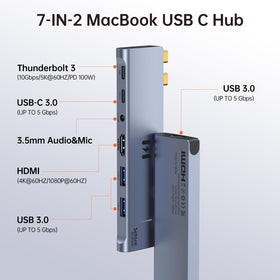 Compact hub showing Thunderbolt 3 port and USB-A ports on MacBook