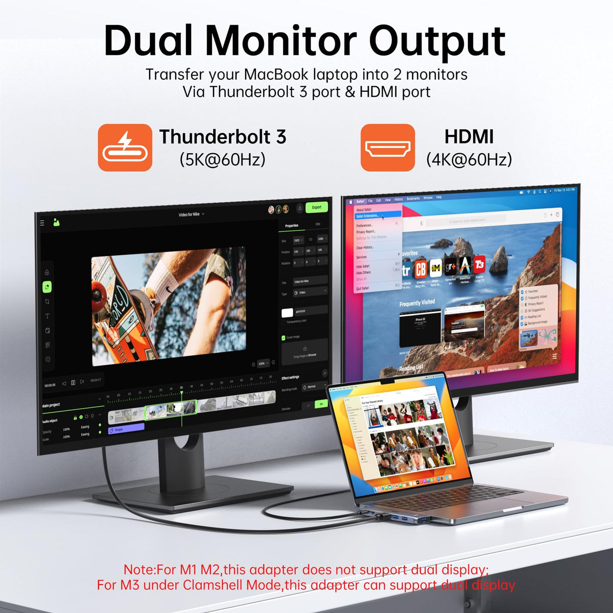 MacBook Air connected to Selore&S-Global hub for data and peripherals
