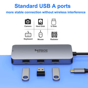 Selore&S-Global adapter connected to VGA projector for simple presentation compatibility