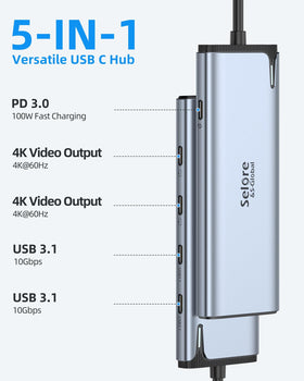 Selore closeup of hub ports showing USB‑C and PD ports for clear connection identification