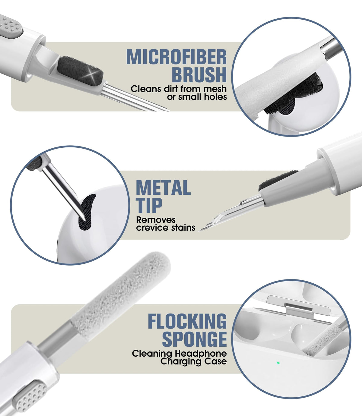 Cleaning pen helps remove dust and debris, preserving sound quality.
