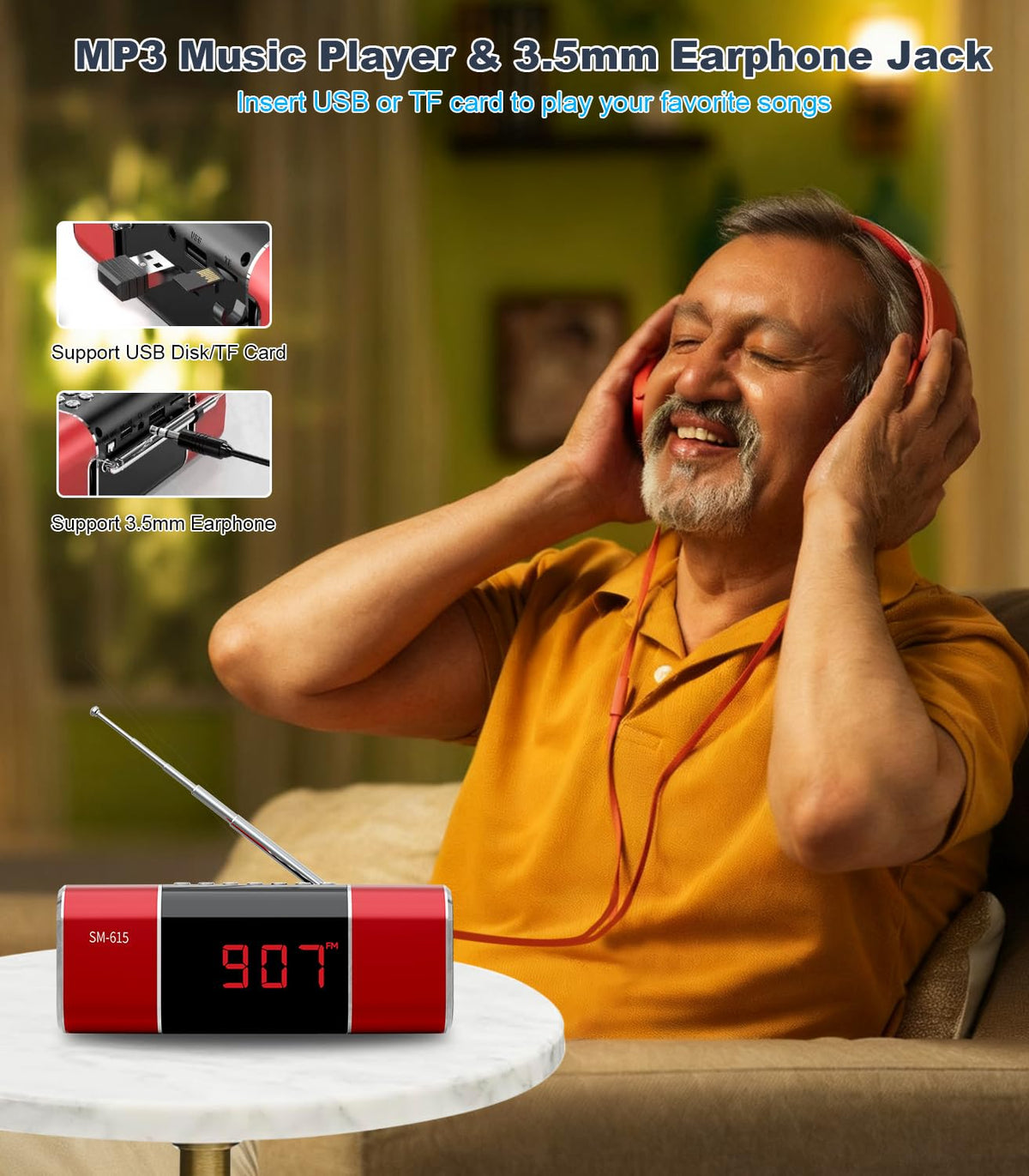 SEMIER 1800mAh removable battery powers hours of listening outdoors.