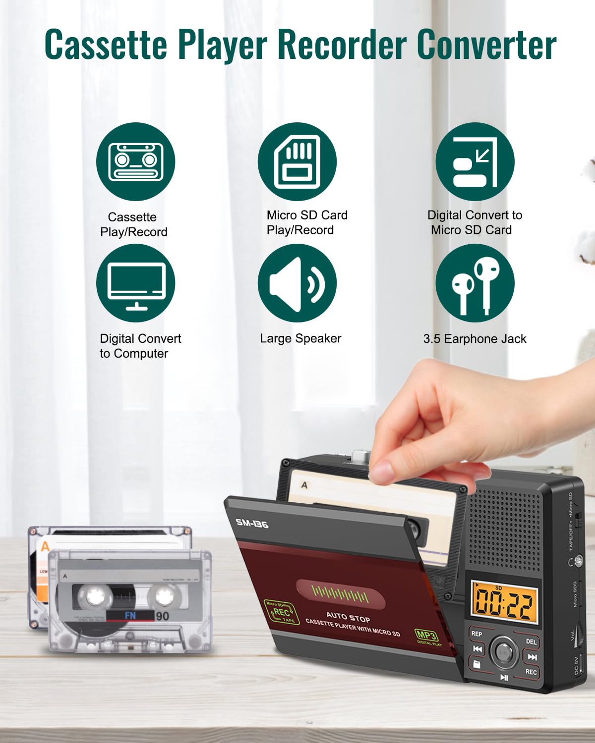 SEMIER cassette compartment open displaying tape loading for secure playback