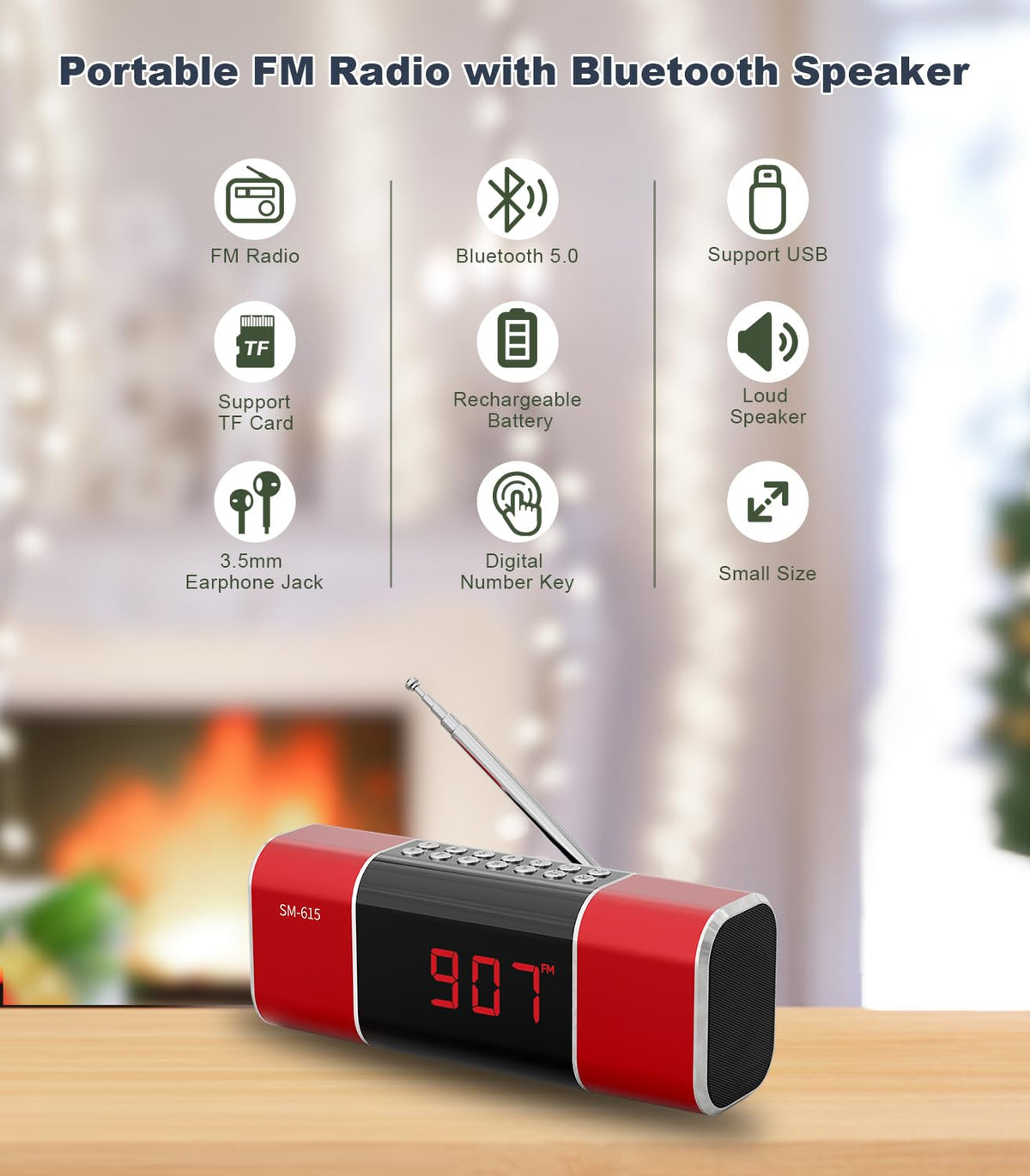 SEMIER 15.4-inch 360-degree antenna highlights strong FM reception in any room or campsite.