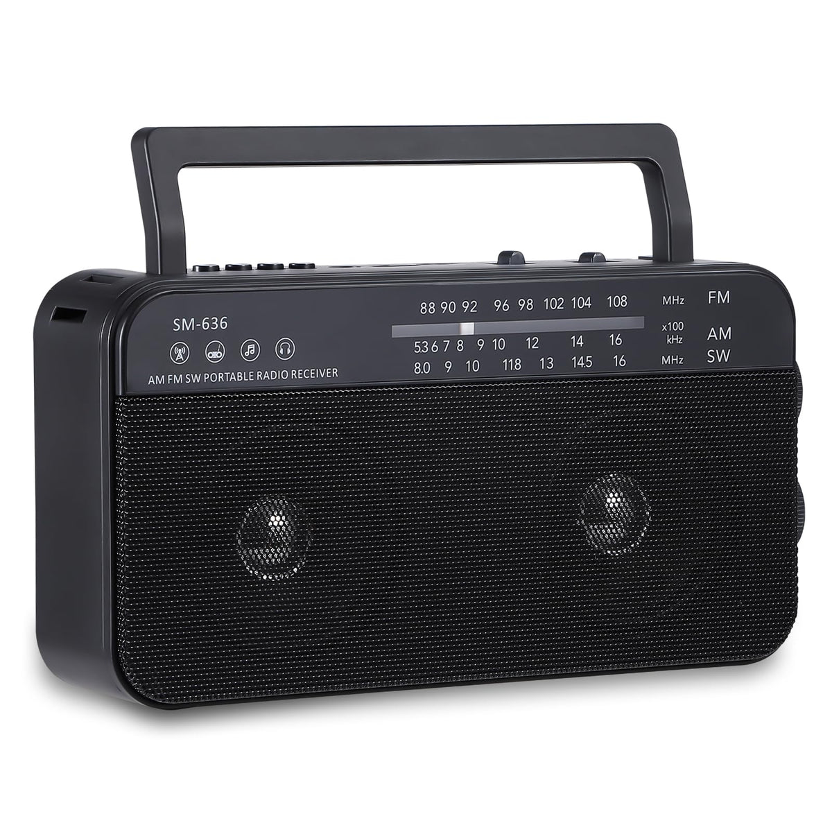 SEMIER portable radio front view highlighting compact design for easy carrying