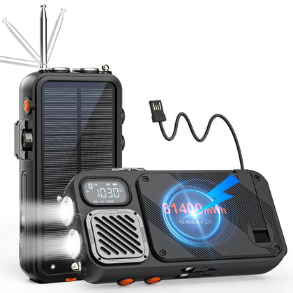 Semmorn front view showing radio and power bank, reliable emergency communication