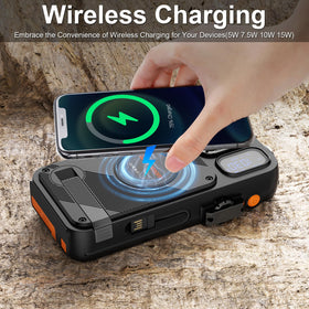 Semmorn hand crank being turned, manual charging during outages