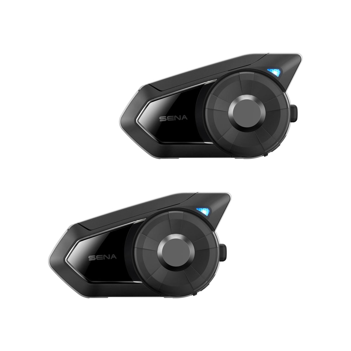 Sena 30K front view showing compact motorcycle headset design for riders