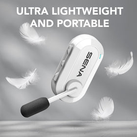Sena BiKom 20 mounted on a cap demonstrates versatile helmet compatibility for hands-free talk.