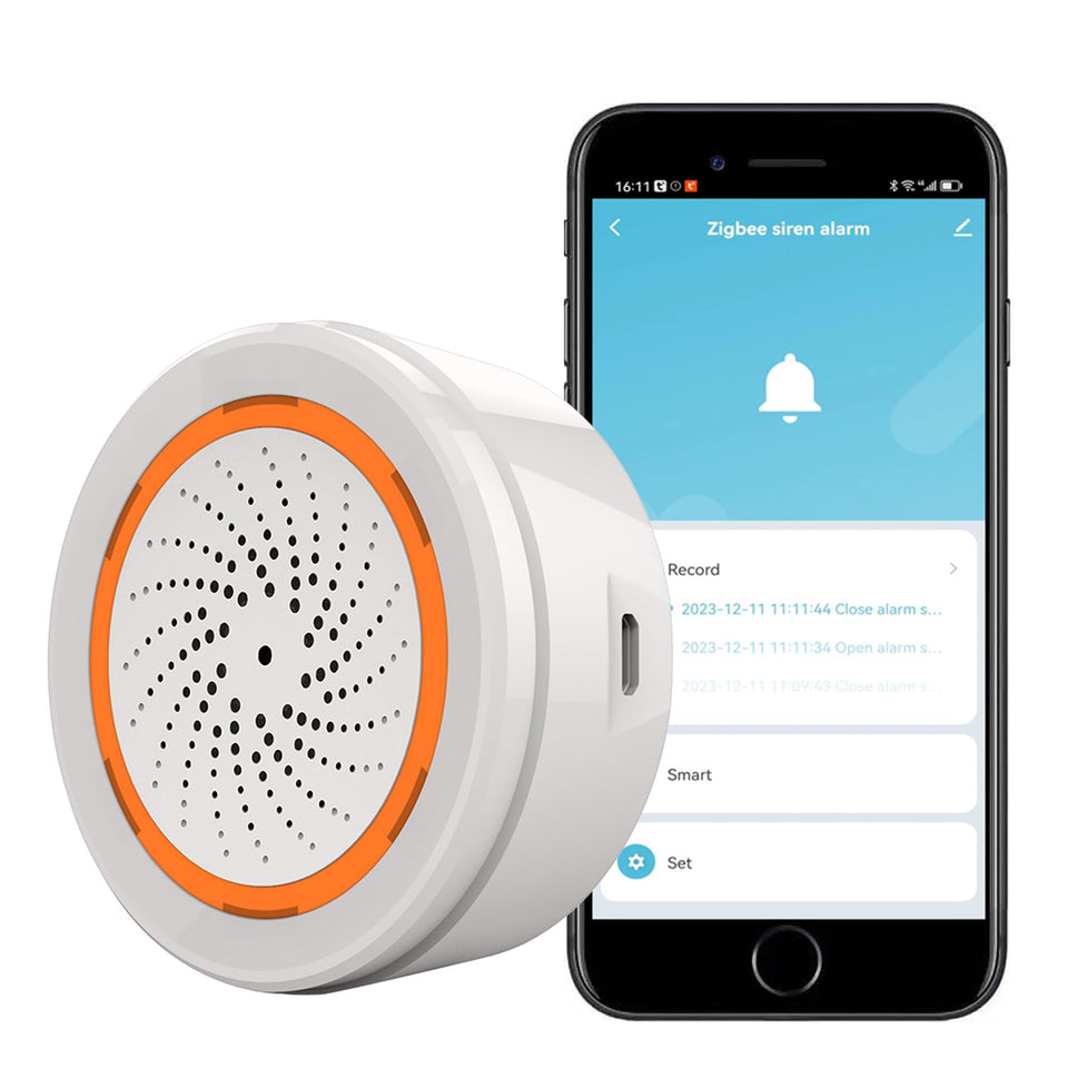SENCKIT Zigbee siren front view showing compact home security device