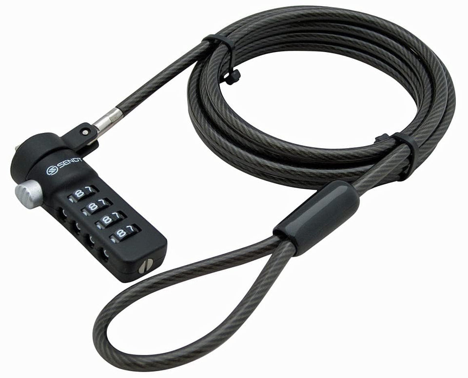 Sendt black notebook lock cable front view showing Kensington-compatible security