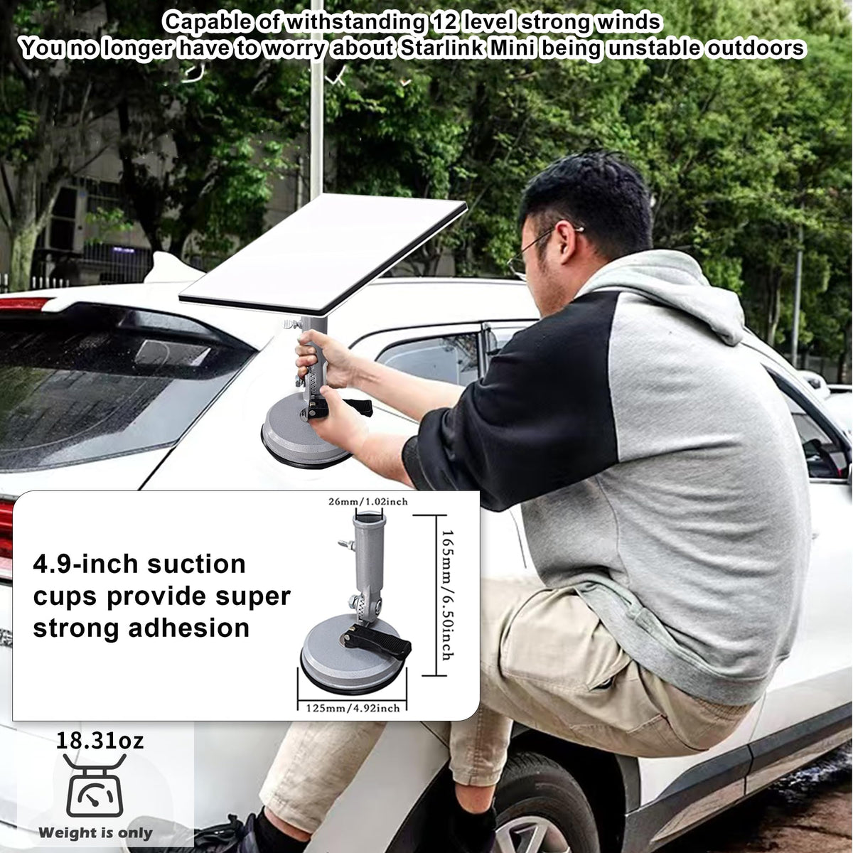 SENIKO mount next to hand showing compact scale and portable convenience