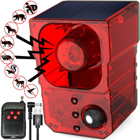 SENKEFEI SS solar outdoor motion sensor alarm, front view deters intruders with 129dB siren.